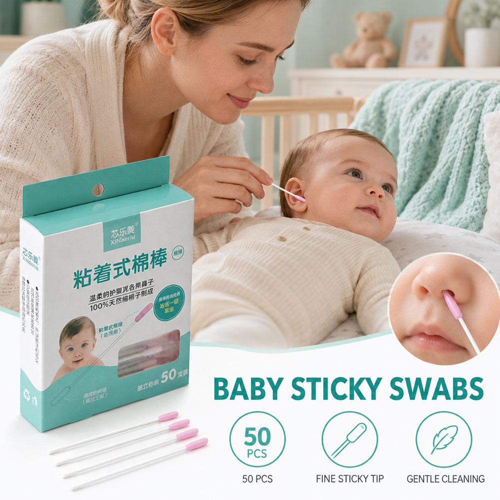 Baby Nose Cleaner - 50 Count Baby Sticky Cotton Swabs